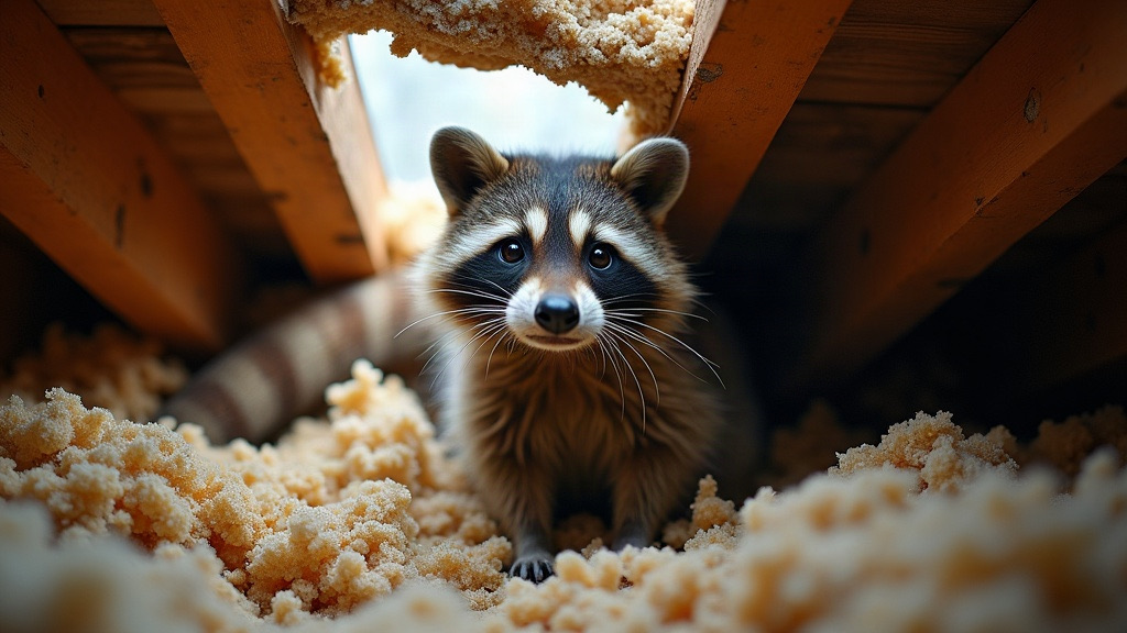Raccoon near the gutter line of a brick ranch home in Irmo, SC
